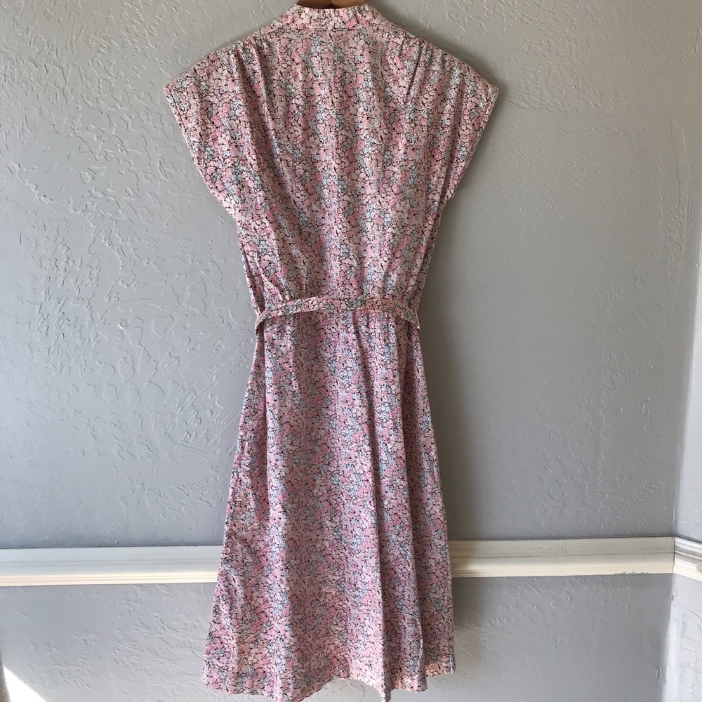 Vintage Floral Pink Belted Button Down Cotton Dress - Picture 6 of 14